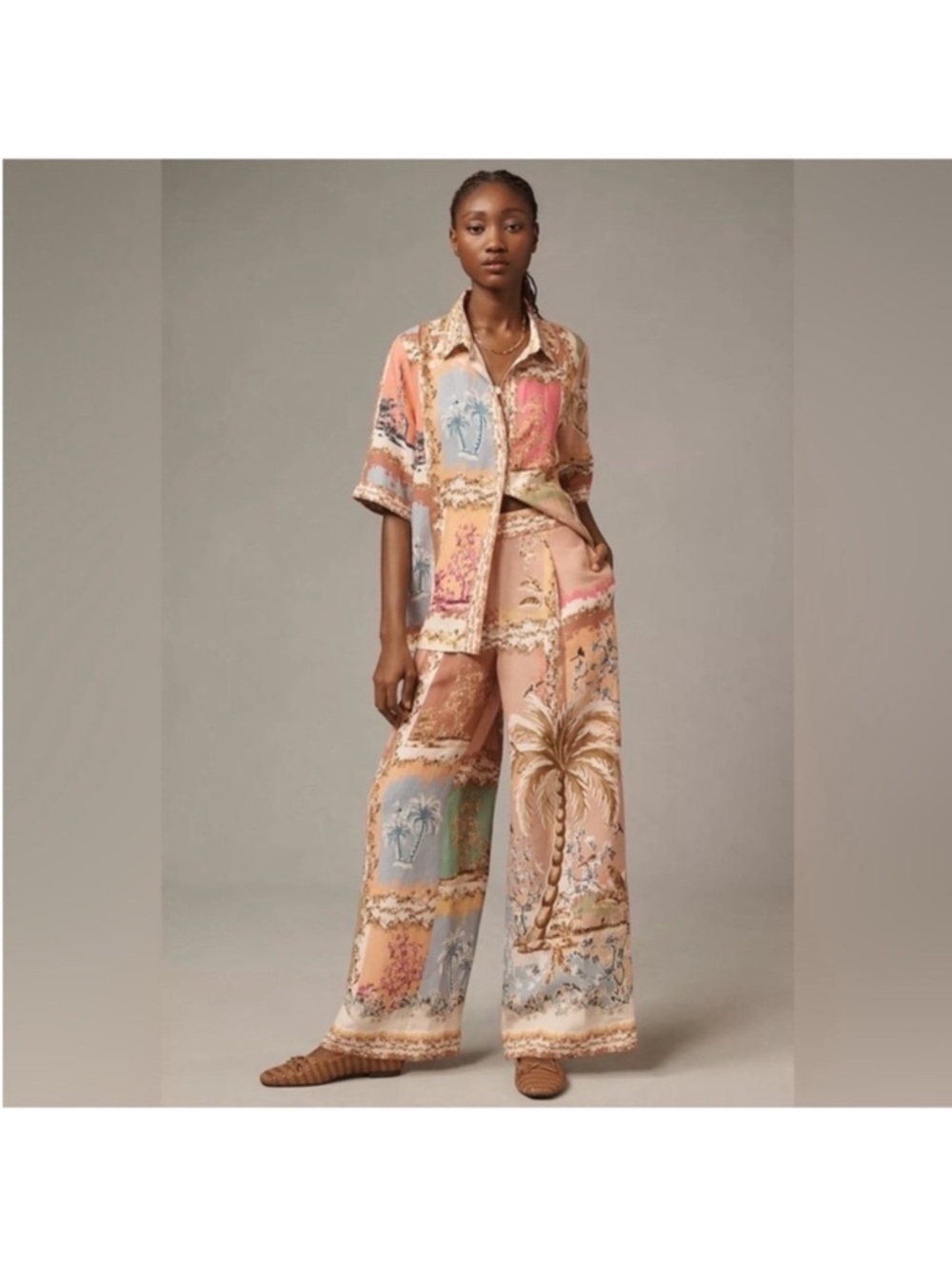 Anthropologie Peach Multi Patchwork Wide-Leg Pants - Picture 2 of 10